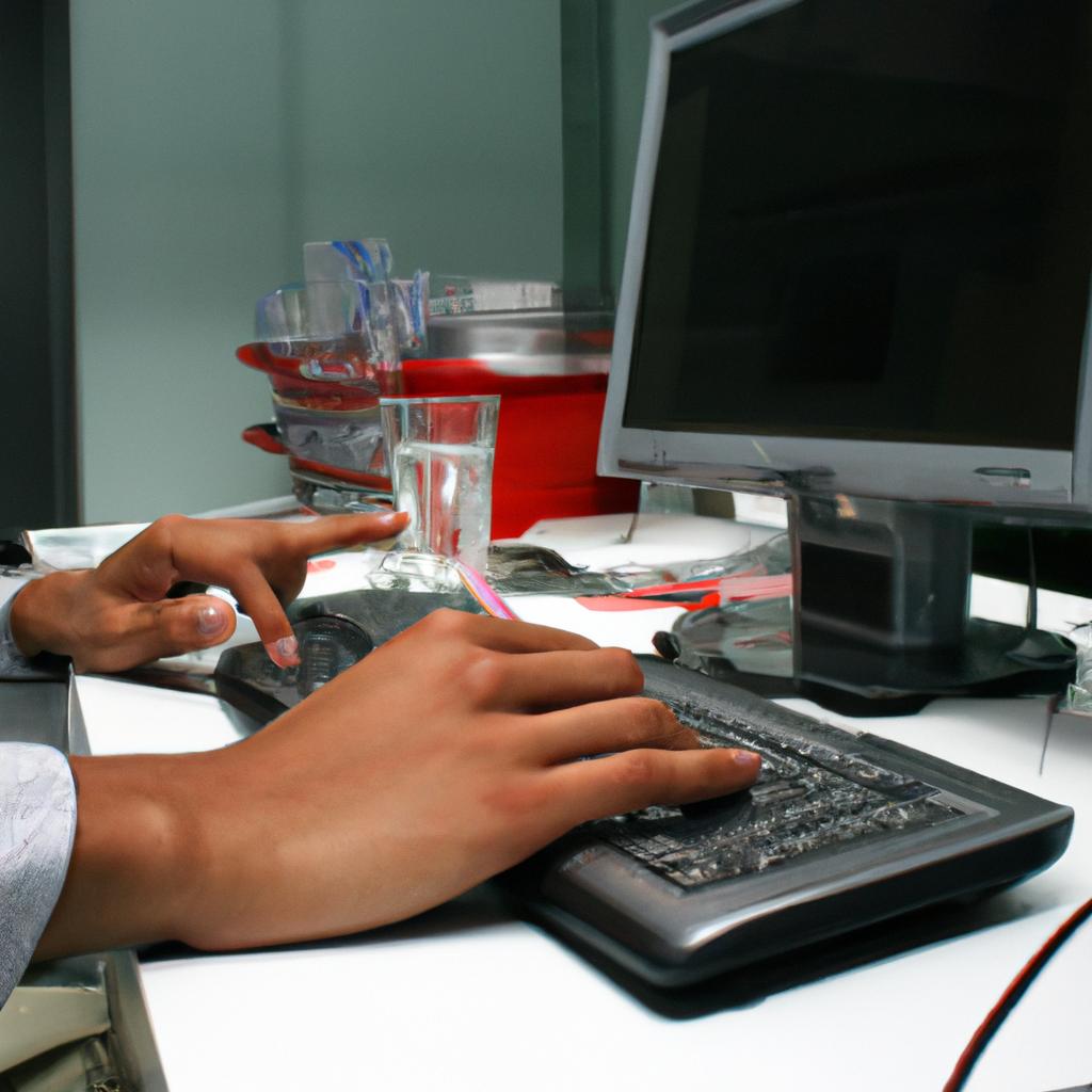 Person using computer in office